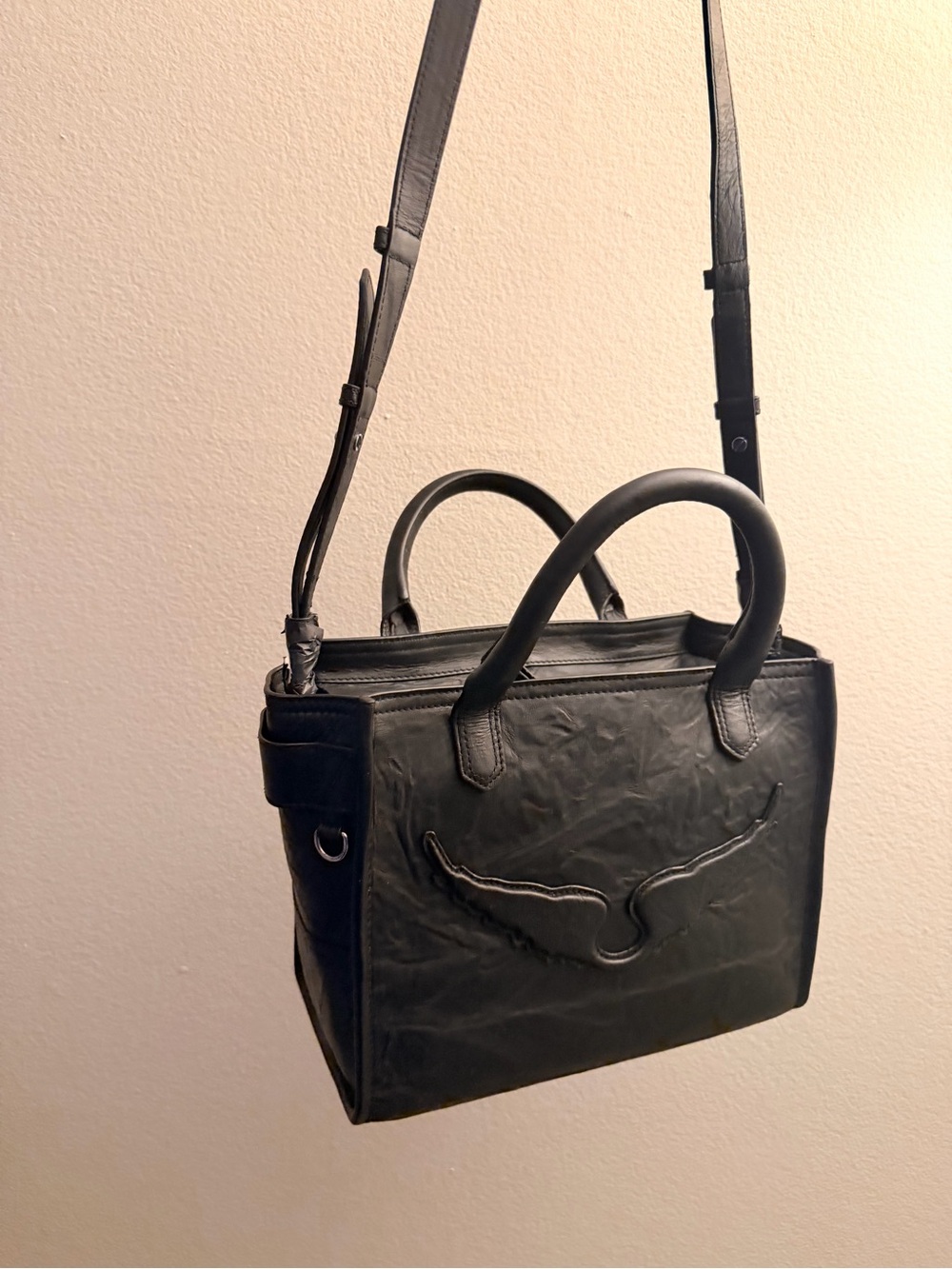 Zadig & Voltaire Black Leather Satchel with Wing Motif